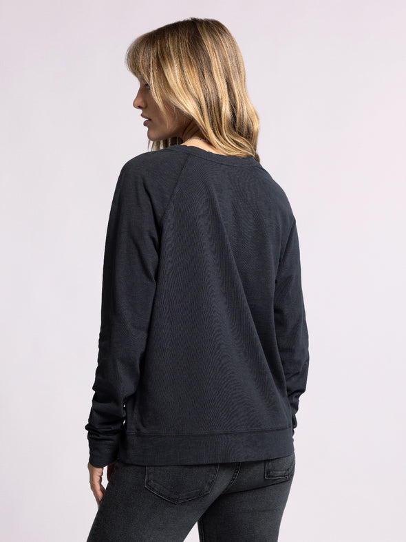 everett top thread & supply black raglan sleeve crew neckline basic relaxed fit long sleeve top