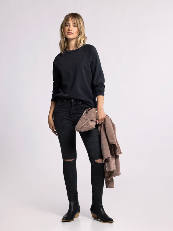 everett top thread & supply black raglan sleeve crew neckline basic relaxed fit long sleeve top