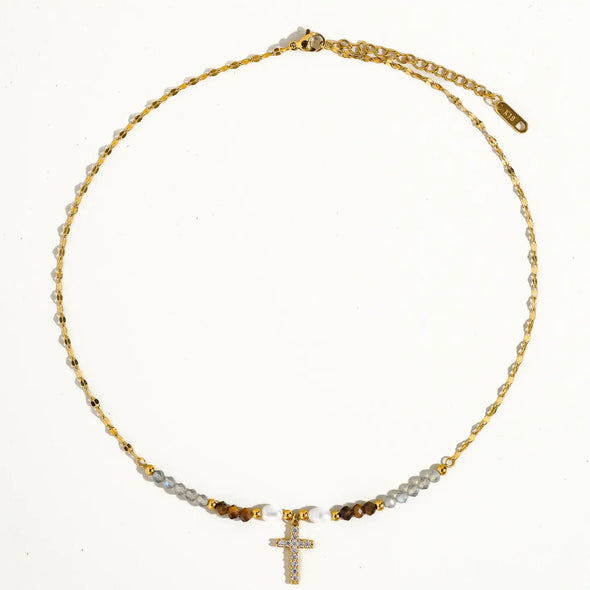 The Lumiere 18K Gold Plated Beaded Cross Necklace