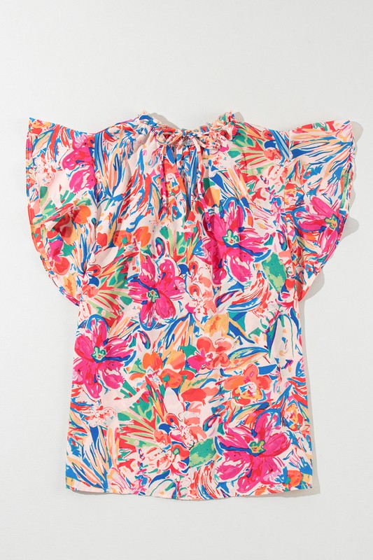 floral ruffled sleeve vneck summer blouse v-neck