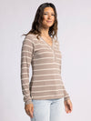 frankie top thread & supply v neckline striped henley long sleeve ribbed top mink taupe white