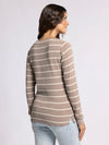 frankie top thread & supply v neckline striped henley long sleeve ribbed top mink taupe white