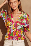 The Valentina Puff Sleeve Floral Top