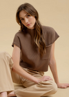 funnel neck drop shoulder short sleeve sweater knit top chest pocket mocha free people dupe