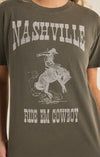 z supply nashville boyfriend tee cowboy country western graphic t-shirt relaxed fit crewneck short sleeve grape leaf olive