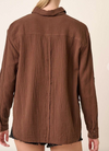 gauze collared button down long sleeve shirt top summer chocolate brown