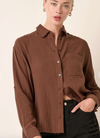 gauze collared button down long sleeve shirt top summer chocolate brown