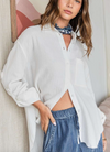 gauze collared button down long sleeve shirt top summer ivory