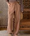 high waist drawstring tencel lyocell soft cargo wide leg pant brown