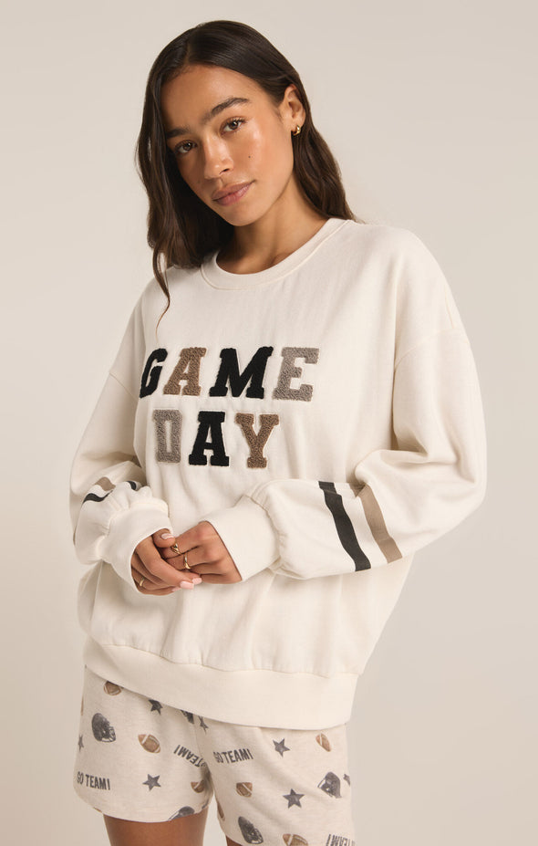 z supply oversized game day sweatshirt bone stripe sleeve relaxed fit graphic pullover crewneck