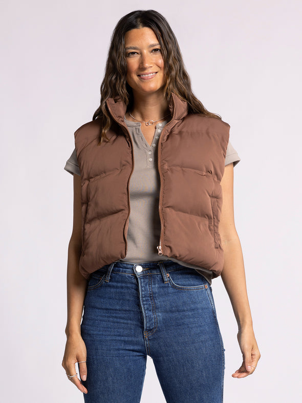 issey vest thread & supply cropped puffer vest womens fall winter basic cappuccino