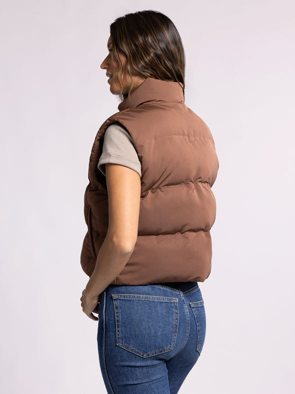 issey vest thread & supply cropped puffer vest womens fall winter basic cappuccino