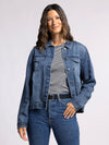 jackie jacket thread & supply dark denim classic lightweight relaxed fit womens denim jacket