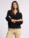 joel sweater thread & supply womens fall winter collared v-neck pullover sweater with varsity stripe detail raven black