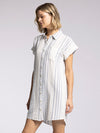 judson button front short sleeve dress multi stripe thread & supply