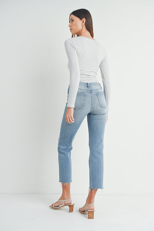 The Amelia Distressed Slim Straight Jeans