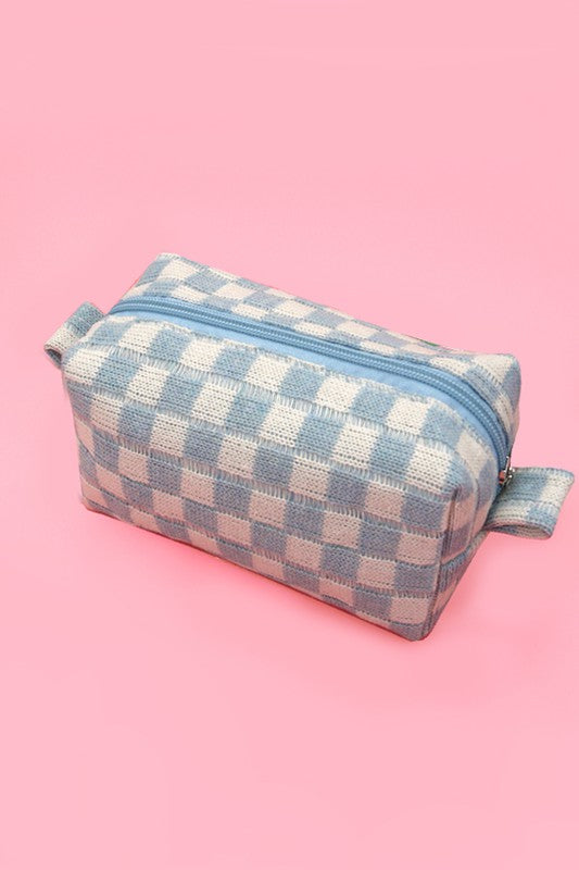 kellie printed makeup bag pouch blue checker