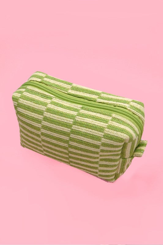 kellie printed makeup bag pouch green stripe