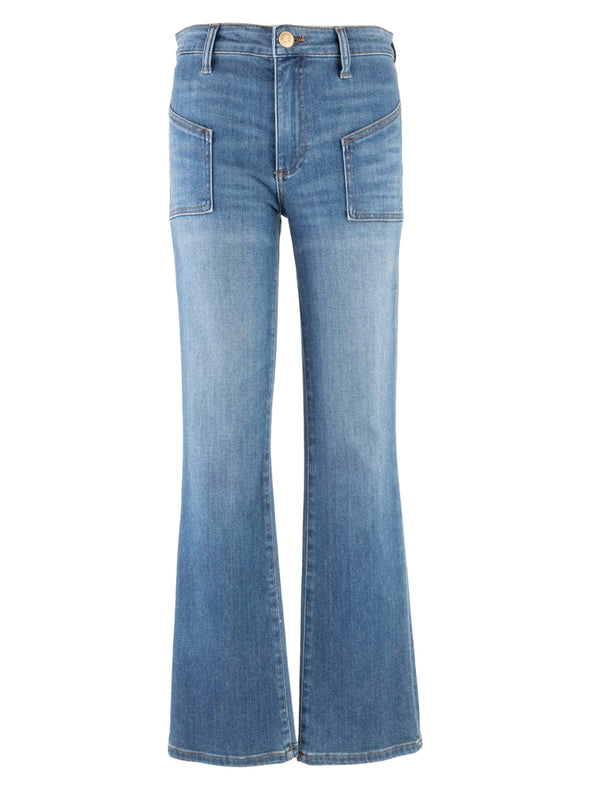 kut from the kloth kelsey high rise ankle flare inspiration wash patch pockets