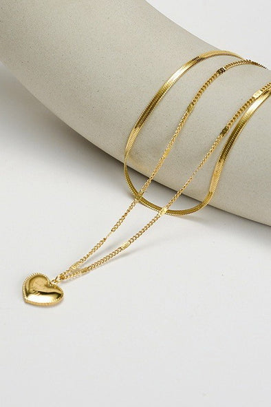 layered heart chain necklace gold waterproof tarnish free stainless steel