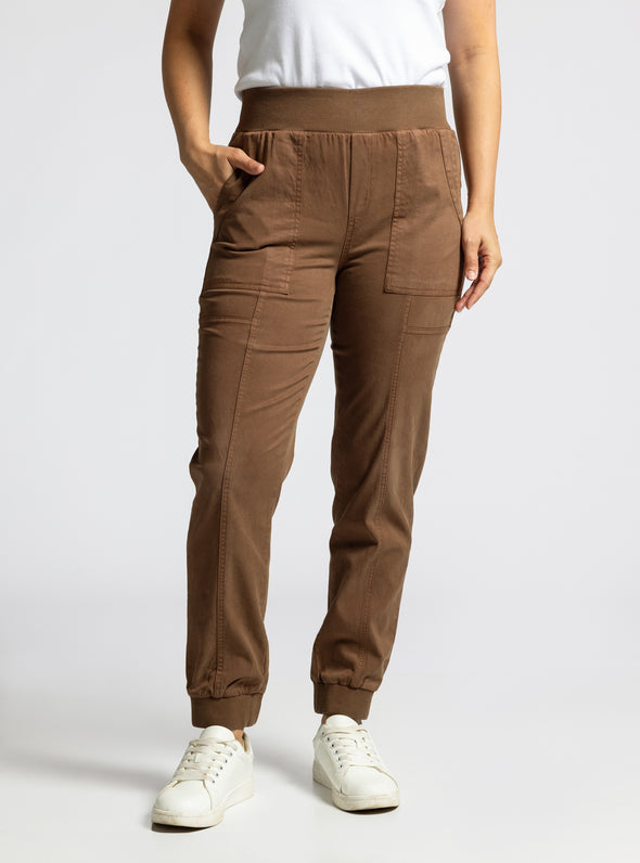 linwood joggers thread & supply soft silt brown washed elastic waist high rise cargo pocket soft jogger pant