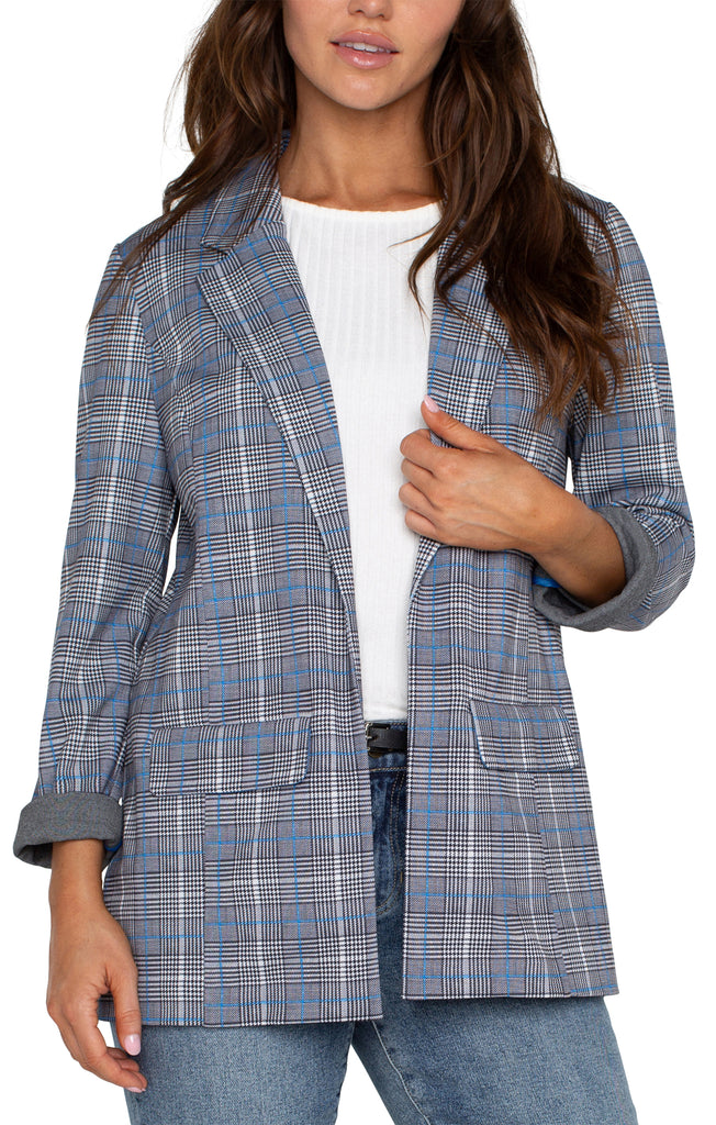 Grey plaid boyfriend blazer deals