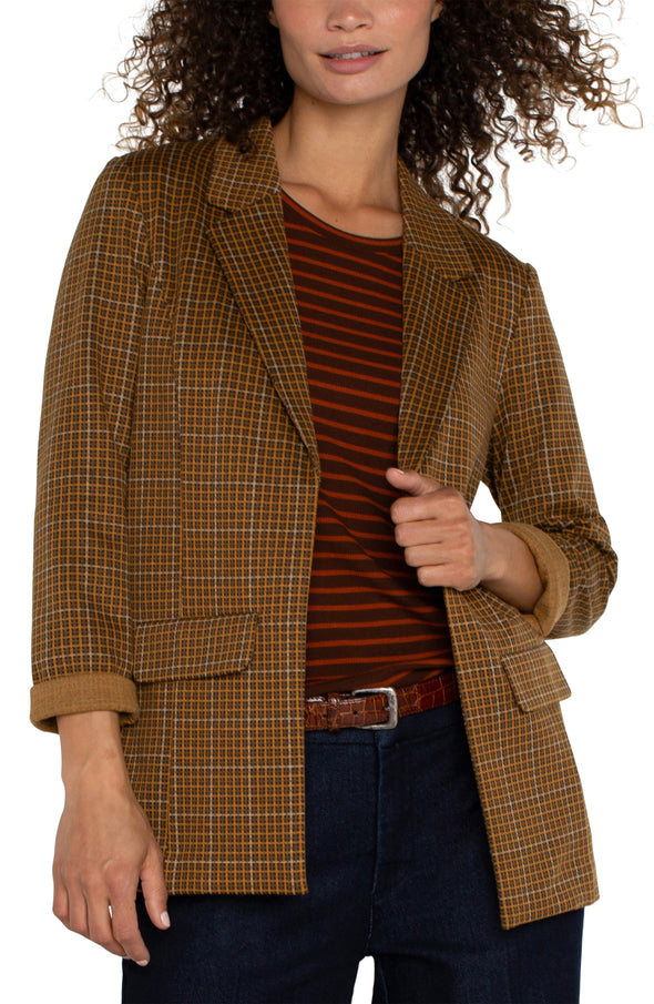 liverpool plaid boyfriend blazer jasper brown relaxed fit 3/4 sleeve open front