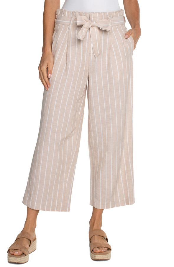 pleated crop trouser with self tie belt paper bag waist stripe pant liverpool