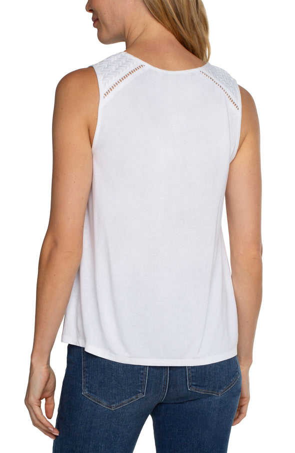 embroidered sleeveless knit to woven muscle tank eyelet detail liverpool