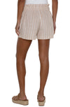 pleated striped trouser short with self tie waist paperbag waist tan white liverpool