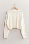 long sleeve square texture checkered cropped lightweight crewneck sweater cream