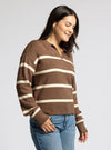 lotus sweater thread & supply brown pullover sweater striped collared relaxed fit v-neck