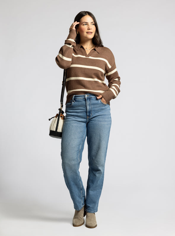 lotus sweater thread & supply brown pullover sweater striped collared relaxed fit v-neck