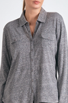 elan long sleeve button down top dark grey womens basic top