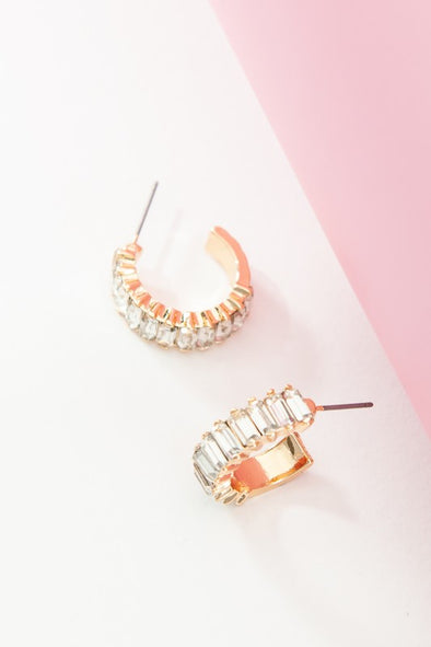 lucy baguette stone mini hoop earrings gold