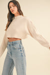 mable long sleeve ribbed mock neck cropped sweater cream