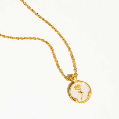 mallory 18k gold plated waterproof non- tarnish rose coin pendant necklace