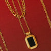 mare 18k gold plated waterproof non-tarnish stack necklace square black pendant