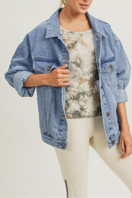 medium denim cotton boxy oversized denim jacket fall winter