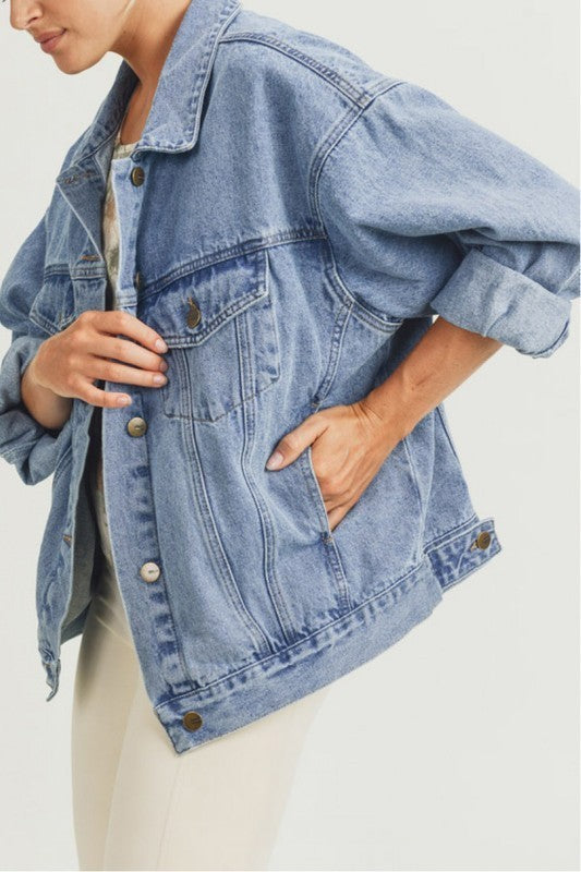 medium denim cotton boxy oversized denim jacket fall winter