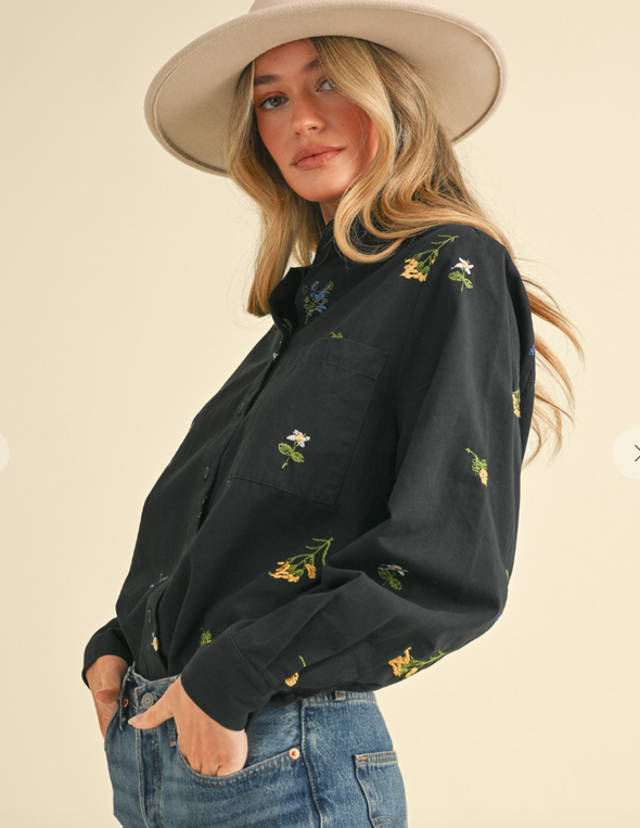 The Maisie Floral Embroidered Button Up Top