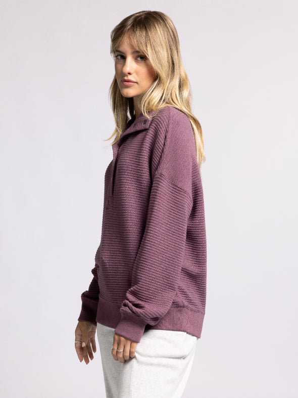 merrick top thread & supply eggplant heather ribbed button collared pullover sweat shirt top