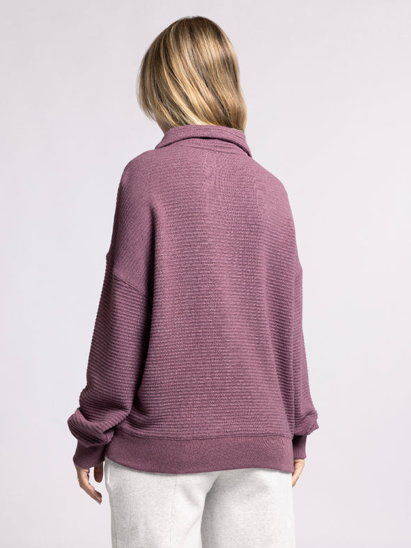 merrick top thread & supply eggplant heather ribbed button collared pullover sweat shirt top