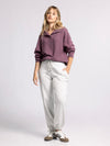 merrick top thread & supply eggplant heather ribbed button collared pullover sweat shirt top