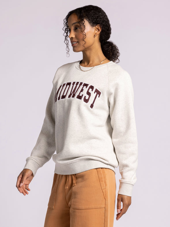 midwest sweatshirt thread & supply light heather grey oversized relaxed fit graphic sweatshirt crew neckline