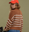 mock neck ribbed crop striped sweater balloon sleeve