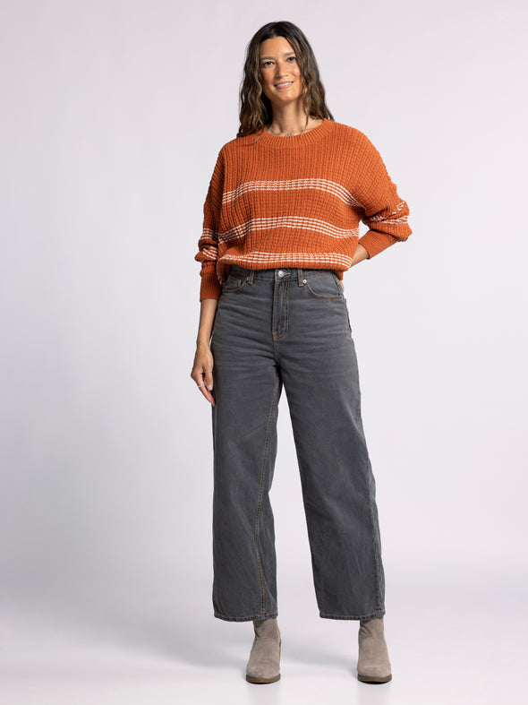 monica sweater thread & supply amber ivory basic womens fall winter crewneck pullover relaxed fit multi stripe sweater