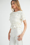 mable smocked short sleeve ruffle detail keyhole back white blouse womens fashion top