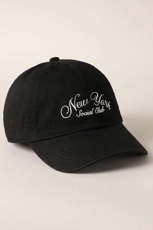 new york social club embroidered 
 baseball hat black white