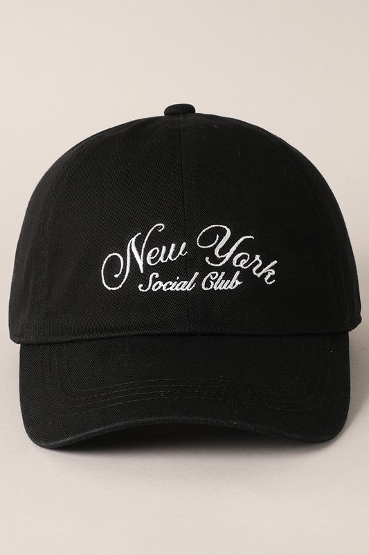 new york social club embroidered 
 baseball hat black white